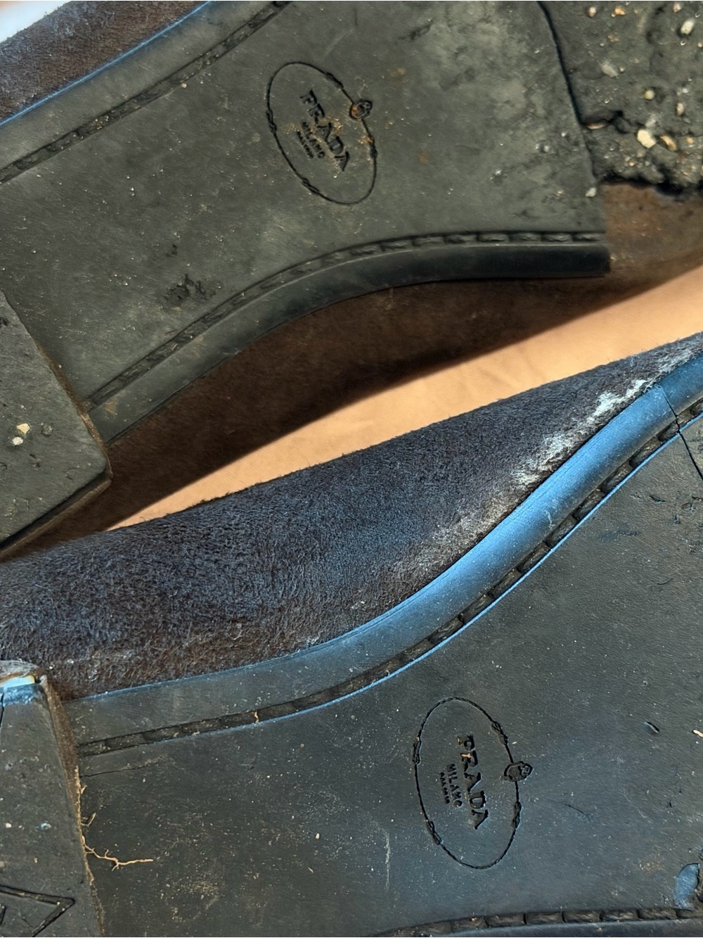 Prada Brown Suede Pointed-Toe Ballet Flats - Picture 6 of 7